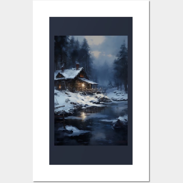 cozy winter nights - cabin by the lake - 2 Wall Art by UmagineArts